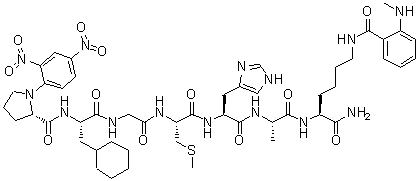 structure of CAS# 150956-92-6, 1-(2,4-二硝基苯基)-L-脯氨酰-3-环己基-L-丙氨酰甘氨酰-S-甲基-L-半胱氨酰-L-组氨酰-L-丙氨酰-N6-[2-(甲基氨基)苯甲酰基]-L-赖氨酰胺