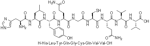 L-组氨酰-L-亮氨酰-L-酪氨酰-L-谷氨酰胺酰甘氨酰-L-半胱氨酰-L-谷氨酰胺酰-L-缬氨酰-L-缬氨酸分子结构 (CAS 151423-69-7)