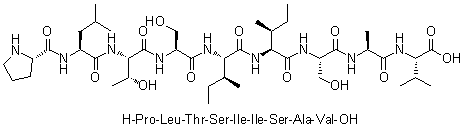 L-脯氨酰-L-亮氨酰-L-苏氨酰-L-丝氨酰-L-异亮氨酰-L-异亮氨酰-L-丝氨酰-L-丙氨酰-L-缬氨酸分子结构 (CAS 151423-72-2)