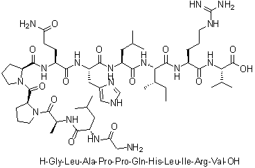 甘氨酰-L-亮氨酰-L-丙氨酰-L-脯氨酰-L-脯氨酰-L-谷氨酰胺酰-L-组氨酰-L-亮氨酰-L-异亮氨酰-L-精氨酰-L-缬氨酸分子结构 (CAS 151808-66-1)