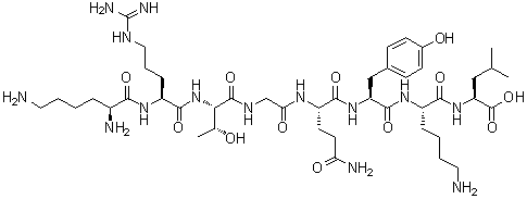 L-赖氨酰-L-精氨酰-L-苏氨酰甘氨酰-L-谷氨酰胺酰-L-酪氨酰-L-赖氨酰-L-亮氨酸分子结构 (CAS 152051-61-1)