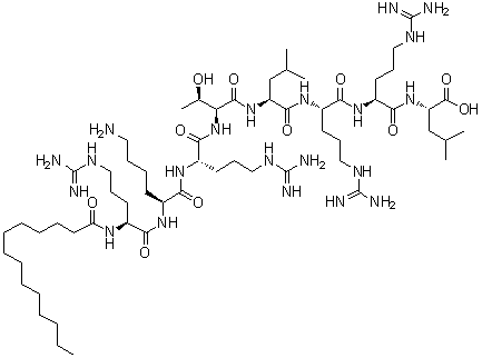 CAS 登录号：152246-40-7, N2-(1-氧代十四烷基)-L-精氨酰-L-赖氨酰-L-精氨酰-L-苏氨酰-L-亮氨酰-L-精氨酰-L-精氨酰-L-亮氨酸