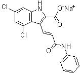CAS 登录号：153436-38-5, 4,6-二氯-3-[(1E)-3-氧代-3-(苯基氨基)-1-丙烯基]-1H-吲哚-2-羧酸单钠盐