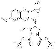 (2S,3S,4R)-4-[[3-(1,1-Difluoro-2-propen-1-yl)-7-methoxy-2-quinoxalinyl]oxy]-3-ethyl-1,2-pyrrolidinedicarboxylic acid 1,2-bis(1,1-dimethylethyl) ester molecular structure (CAS 1535212-01-1)