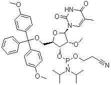structure of CAS# 153631-20-0, 5'-O-[二(4-甲氧基苯基)苯基甲基]-5-甲基-2'-O-甲基尿苷 3'-[2-氰基乙基 二异丙基氨基亚磷酸酯]