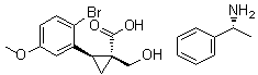 (1R,2R)-2-(2-溴-5-甲氧基苯基)-1-(羟基甲基)环丙烷羧酸与(alphaR)-alpha-甲基苯甲胺的化合物分子结构 (CAS 1542139-04-7)