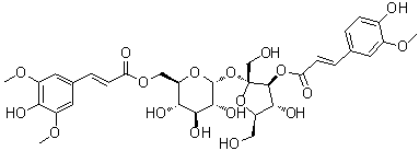 CAS # 154287-47-5, Arillanin A, 3-O-[(2E)-3-(4-Hydroxy-3-methoxyphenyl)-1-oxo-2-propen-1-yl]-beta-D-fructofuranosyl alpha-D-glucopyranoside 6-[(2E)-3-(4-hydroxy-3,5-dimethoxyphenyl)-2-propenoate]