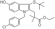 structure of CAS# 154325-77-6, 1-[(4-氯苯基)甲基]-3-[(1,1-二甲基乙基)硫基]-5-羟基-alpha,alpha-二甲基-1H-吲哚-2-丙酸乙酯