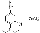 CAS # 15557-00-3, 3-Chloro-4-(diethylamino)benzenediazonium trichlorozincate, 4-Diazonio-2-chloro-N,N-diethylaniline chloride zinc chloride double salt, 4-Diethylamino-3-chlorobenzenediazonium chloride zinc chloride, Zinc chloride, compd. with 3-chloro-4-(diethylamino)benzenediazonium chloride