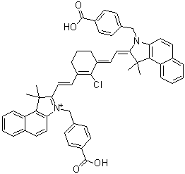 CAS # 1558079-49-4, 3-[(4-Carboxyphenyl)methyl]-2-[2-[3-[2-[3-[(4-carboxyphenyl)methyl]-1,3-dihydro-1,1-dimethyl-2H-benz[e]indol-2-ylidene]ethylidene]-2-chloro-1-cyclohexen-1-yl]ethenyl]-1,1-dimethyl-1H-benz[e]indolium