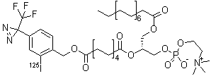 CAS 登录号：156996-76-8, (14R)-17-羟基-1-[2-(碘 125)-4-[3-(三氟甲基)-3H-双吖丙啶-3-基]苯基]-N,N,N-三甲基-3,12-二氧代-14-[[(1-氧代十六烷基)氧基]甲基]-2,13,16,18-四氧杂-17-磷杂二十烷-20-铵内盐 17-氧化物