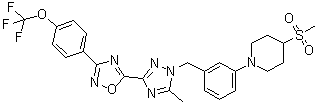 structure of CAS# 1570496-34-2, 4-Methylsulfonyl-1-[3-[[5-methyl-3-[3-[4-(trifluoromethoxy)phenyl]-1,2,4-oxadiazol-5-yl]-1H-1,2,4-triazol-1-yl]methyl]phenyl]piperidine