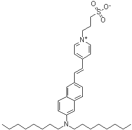 structure of CAS# 157134-53-7, 4-[2-[6-(二辛基氨基)-2-萘基]乙烯基]-1-(3-磺基丙基)吡啶鎓内盐