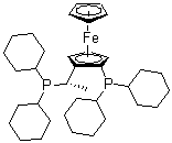 [(R)-1-[(S)-2-(二环己基膦)二茂铁基]乙基]二环己基膦分子结构 (CAS 158923-07-0)