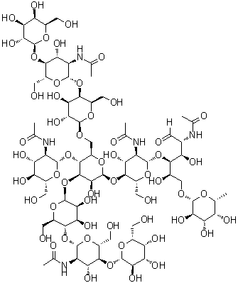 CAS # 1598374-91-4, O-beta-D-Galactopyranosyl-(1→4)-2-(acetylamino)-2-deoxy-beta-D-glucopyranosyl-(1→4)-O-beta-D-galactopyranosyl-(1→6)-O-[2-(acetylamino)-2-deoxy-beta-D-glucopyranosyl-(1→4)]-O-[beta-D-galactopyranosyl-(1→4)-2-(acetylamino)-2-deoxy-beta-D-glucopyranosyl-(1→4)-O-beta-D-mannopyranosyl-(1→3)]-O-beta-D-mannopyranosyl-(1→4)-2-(acetylamino)-2-deoxy-beta-D-glucopyranosyl-(1→4)-O[6-deoxy-beta-D-galactopyranosyl-(1→6)]-2-(acetylamino)-2-deoxy-D-glucose, NA2FB N-Glycan