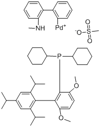 (SP-4-3)-[二环己基[3,6-二甲氧基-2',4',6'-三(1-甲基乙基)[1,1'-联苯]-2-基]膦-κP](甲烷磺酸基-κO)[2'-(甲基氨基-κN)[1,1'-联苯]-2-基-κC]-钯分子结构 (CAS 1599466-83-7)