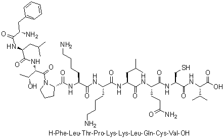 L-苯丙氨酰-L-亮氨酰-L-苏氨酰-L-脯氨酰-L-赖氨酰-L-赖氨酰-L-亮氨酰-L-谷氨酰胺酰-L-半胱氨酰-L-缬氨酸分子结构 (CAS 160215-60-1)