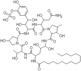 CAS # 160335-87-5, WF 11899A, 4,5-Dihydroxy-N2-(1-oxohexadecyl)ornithylthreonyl-4-hydroxyprolyl-4-hydroxy-4-[4-hydroxy-3-(sulfooxy)phenyl]threonyl-3-hydroxyglutaminyl-3-hydroxy-4-methylproline (6-1)-lactam