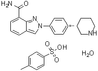 2-[4-(3S)-3-哌啶基苯基]-2H-吲唑-7-甲酰胺对甲苯磺酸盐水合物分子结构 (CAS 1613220-15-7)