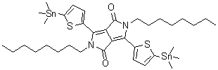 CAS # 1613705-06-8, 2,5-Dihydro-2,5-dioctyl-3,6-bis[5-(trimethylstannyl)-2-thienyl]pyrrolo[3,4-c]pyrrole-1,4-dione