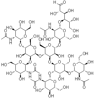 CAS # 1620146-04-4, 2-(Acetylamino)-2-deoxy-beta-D-glucopyranosyl-(1→4)-O-[2-(acetylamino)-2-deoxy-beta-D-glucopyranosyl-(1→2)]-O-beta-D-mannopyranosyl-(1→4)-O-[O-2-(acetylamino)-2-deoxy-beta-D-glucopyranosyl-(1→4)-O-[O-2-(acetylamino)-2-deoxy-beta-D-glucopyranosyl-(1→2)]-O-alpha-D-mannopyranosyl-(1→3)]-O-alpha-D-mannopyranosyl-(1→4)-O-2-(acetylamino)-2-deoxy-beta-D-glucopyranosyl-(1→4)-D-mannose, NGA3b N-glycan