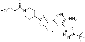 1-[4-[5-[5-氨基-6-(5-叔丁基-1,3,4-恶二唑-2-基)吡嗪-2-基]-1-乙基-1H-1,2,4-三唑-3-基]哌啶-1-基]-3-羟基丙烷-1-酮分子结构 (CAS 1620576-64-8)