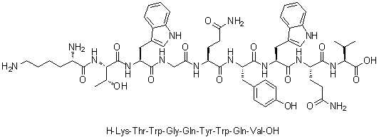 L-赖氨酰-L-苏氨酰-L-色氨酰甘氨酰-L-谷氨酰胺酰-L-酪氨酰-L-色氨酰-L-谷氨酰胺酰-L-缬氨酸分子结构 (CAS 162558-08-9)