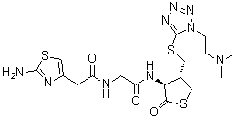 2-氨基-N-[2-[[(3S,4R)-4-[[[1-[2-(二甲基氨基)乙基]-1H-四唑-5-基]硫基]甲基]四氢-2-氧代-3-噻吩基]氨基]-2-氧代乙基]-4-噻唑乙酰胺分子结构 (CAS 1628441-02-0)