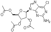 2-氨基-6-氯-9-(2',3',5'-三-O-乙酰基-beta-D-呋喃核糖基)嘌呤分子结构 (CAS 16321-99-6)