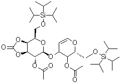 3-O-[2-O-乙酰基-3,4-O-羰基-6-O-[三(1-甲基乙基)硅烷基]-beta-D-吡喃半乳糖基]-1,5-脱水-2-脱氧-6-O-[三(1-甲基乙基)硅烷基]-D-阿拉伯-己-1-烯糖醇乙酸酯分子结构 (CAS 163228-35-1)