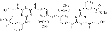 CAS # 16324-27-9, Fluorescent Brightener 251, C.I. 406233, C.I. Fluorescent Brightener 114, 4,4'-Bis[[4-[(2-hydroxyethyl)amino]-6-(m-sulfoanilino)-1,3,5-triazin-2-yl]amino]-2,2'-stilbenedisulfonic acid tetrasodium salt