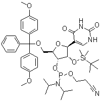CAS # 163496-23-9, 5-[5-O-[Bis(4-methoxyphenyl)phenylmethyl]-3-O-[[bis(1-methylethyl)amino](2-cyanoethoxy)phosphino]-2-O-[(1,1-dimethylethyl)dimethylsilyl]-beta-D-ribofuranosyl]-2,4(1H,3H)-pyrimidinedione