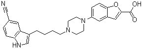 structure of CAS# 163521-19-5, 5-[4-[4-(5-Cyano-1H-indol-3-yl)butyl]-1-piperazinyl]-2-benzofurancarboxylic acid