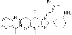 CAS 登录号：1638744-06-5, 8-[(3R)-3-氨基-1-哌啶基]-7-[(2Z)-3-溴-2-丁烯-1-基]-3,7-二氢-3-甲基-1-[(4-甲基-2-喹唑啉基)甲基]-1H-嘌呤-2,6-二酮