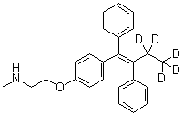 2-[4-[(1Z)-1,2-二苯基-1-丁烯-1-基-3,3,4,4,4-d<sub>5</sub>]苯氧基]-N-甲基乙胺分子结构 (CAS 164365-16-6)