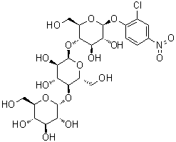 2-氯-4-硝基苯基 O-alpha-D-吡喃葡萄糖基-(1→4)-O-alpha-D-吡喃葡萄糖基-(1→4)-beta-D-吡喃葡萄糖苷分子结构 (CAS 165522-16-7)