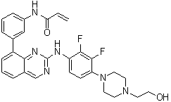 structure of CAS# 1660963-42-7, N-[3-[2-[[2,3-二氟-4-[4-(2-羟基乙基)哌嗪-1-基]苯基]氨基]喹唑啉-8-基]苯基]丙烯酰胺
