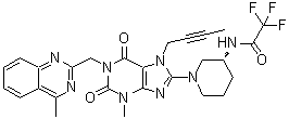 CAS 登录号：1673546-62-7, N-[(3R)-1-[7-(2-丁炔-1-基)-2,3,6,7-四氢-3-甲基-1-[(4-甲基-2-喹唑啉基)甲基]-2,6-二氧代-1H-嘌呤-8-基]-3-哌啶基]-2,2,2-三氟乙酰胺