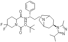 5,5-二氟-2-[[[(1S)-3-[(3-外)-3-[3-甲基-5-(1-甲基乙基)-4H-1,2,4-三唑-4-基]-8-氮杂双环[3.2.1]辛烷-8-基]-1-苯基丙基]氨基]羰基]-1-哌啶羧酸叔丁酯分子结构 (CAS 1673575-87-5)