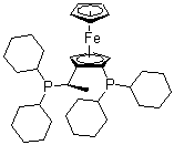 (1R)-1-(二环己基膦)-2-[(1R)-1-(二环己基膦)乙基]二茂铁分子结构 (CAS 167416-28-6)