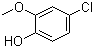 structure of CAS# 16766-30-6, 2-甲氧基-4-氯苯酚