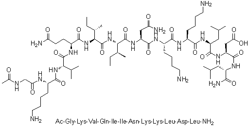 N-乙酰基甘氨酰-L-赖氨酰-L-缬氨酰-L-谷氨酰胺酰-L-异亮氨酰-L-异亮氨酰-L-天冬氨酰胺酰-L-赖氨酰-L-赖氨酰-L-亮氨酰-L-alpha-天冬氨酰-L-亮氨酰胺分子结构 (CAS 1684399-52-7)