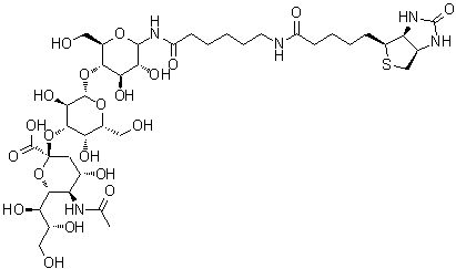 [3aS-(3aalpha,4beta,6aalpha)]-N-[6-[[O-(N-乙酰基-alpha-神经胺酸基)-(2→3)-O-beta-D-吡喃半乳糖基-(1→4)-D-吡喃葡萄糖基]氨基]-6-氧代己基]六氢-2-氧代-1H-噻吩并[3,4-d]咪唑-4-戊酰胺分子结构 (CAS 168636-53-1)