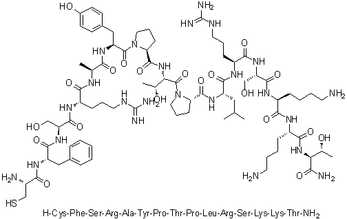 L-半胱氨酰-L-苯丙氨酰-L-丝氨酰-L-精氨酰-L-丙氨酰-L-酪氨酰-L-脯氨酰-L-苏氨酰-L-脯氨酰-L-亮氨酰-L-精氨酰-L-丝氨酰-L-赖氨酰-L-赖氨酰-L-苏氨酰胺分子结构 (CAS 168782-25-0)