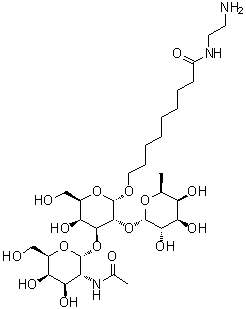 9-[[O-2-(乙酰氨基)-2-脱氧-alpha-D-吡喃半乳糖基-(1→3)-O-[6-脱氧-alpha-L-吡喃半乳糖基-(1→2)]-alpha-D-吡喃半乳糖基]氧基]-N-(2-氨基乙基)壬酰胺分子结构 (CAS 170298-33-6)