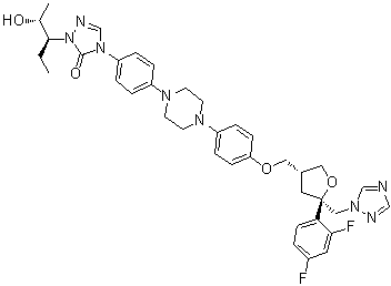 2,5-脱水-1,3,4-三脱氧-2-C-(2,4-二氟苯基)-4-[[4-[4-[4-[1-[(1S,2R)-1-乙基-2-羟基丙基]-1,5-二氢-5-氧代-4H-1,2,4-三唑-4-基]苯基]-1-哌嗪基]苯氧基]甲基]-1-(1H-1,2,4-三唑-1-基)-D-苏式-戊糖醇分子结构 (CAS 171228-51-6)