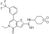 structure of CAS# 1714146-59-4, 5-乙基-4,5-二氢-4-氧代-N-(四氢-1,1-二氧代-2H-噻喃-4-基)-7-[3-(三氟甲基)苯基]噻吩并[3,2-c]吡啶-2-甲脒