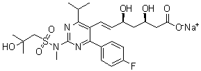 (3R,5S,6E)-7-[4-(4-氟苯基)-2-[[(2-羟基-2-甲基丙基)磺酰基]甲基氨基]-6-(1-甲基乙基)-5-嘧啶基]-3,5-二羟基-6-庚烯酸钠盐分子结构 (CAS 1714147-50-8)