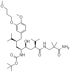 structure of CAS# 173338-07-3, N-[(1S,2S,4S)-4-[[(3-氨基-2,2-二甲基-3-氧代丙基)氨基]羰基]-2-羟基-1-[(2S)-2-[[4-甲氧基-3-(3-甲氧基丙氧基)苯基]甲基]-3-甲基丁基]-5-甲基己基]氨基甲酸叔丁酯