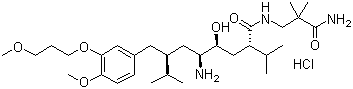 CAS # 173399-03-6, (2S,4S,5S,7S)-7-(3-(3-Methoxypropoxy)-4-methoxybenzyl)-5-amino-N-(2-carbamoyl-2-methylpropyl)-4-hydroxy-2-isopropyl-8-methylnonanamide hydrochloride